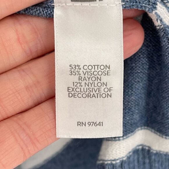 J Jill Striped Floral Embroidered Hooded Pullover Sweater Women Medium Blue - Picture 6 of 7